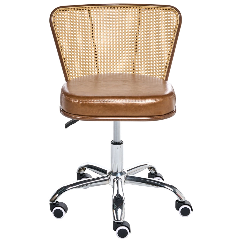 Sedia da ufficio marrone in ecopelle PE Rattan Schienale girevole regolabile in altezza senza braccioli Casa Ufficio Studio Tradizionale