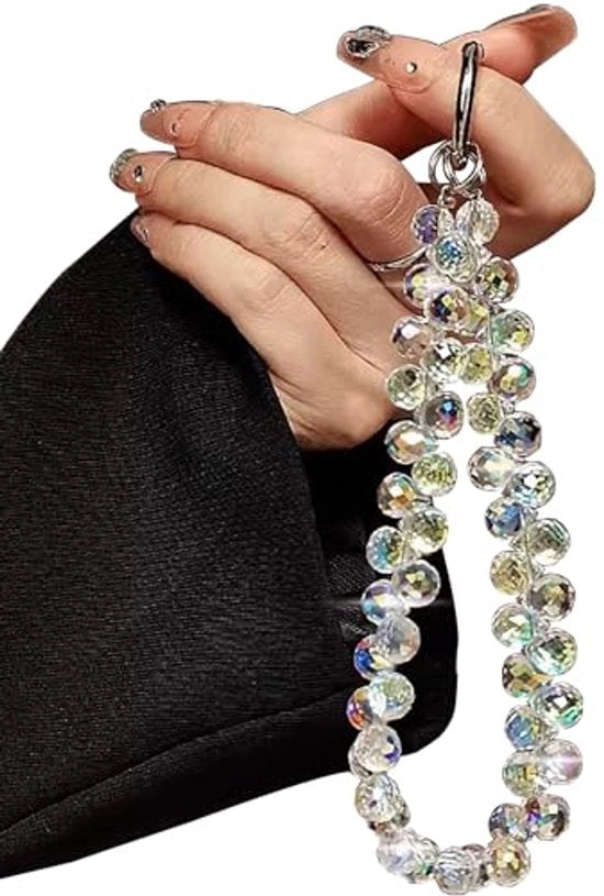 Bracciale per smartphone con perle, cavo per smartphone con collana, bracciale luccicante, bianco