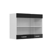 Vicco Pensile universale Nero lucido 80 cm con ante in vetro