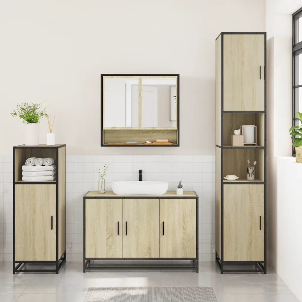 Set Mobili da Bagno 3 pz Rovere Sonoma in Legno Multistrato
