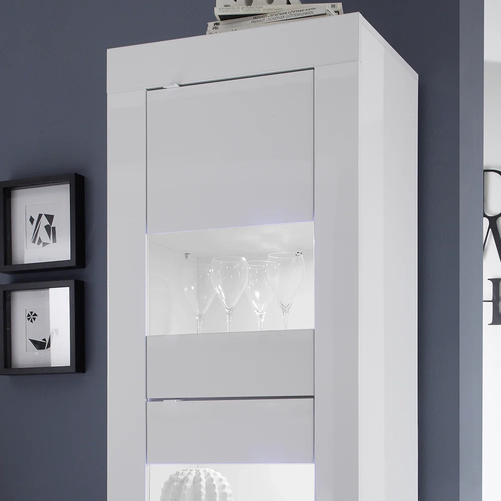 Mobile Vetrina a 2 ante bianco laccato Linea BASIC L 61 x H 162 x P 43 realizzato in legno 100% MADE IN ITALY, design moderno per cucina, sala da pranzo, soggiorno