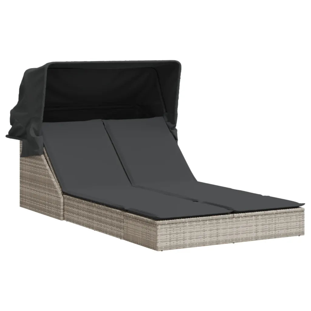 Sdraio da giardino | Lettino Doppio Baldacchino e Cuscini Grigio Chiaro Polyrattan