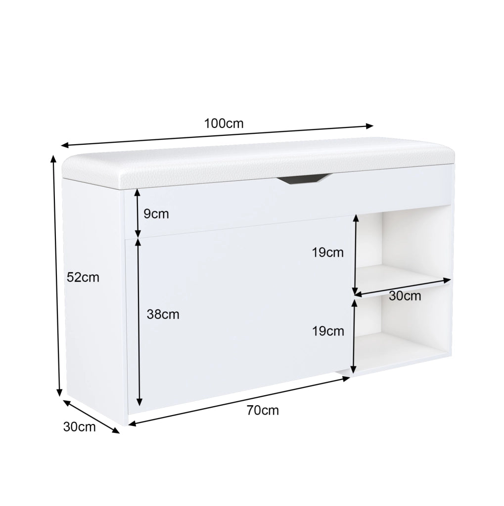 Panca portascarpe con contenitore a ribalta; 100 cm; in MDF bianco