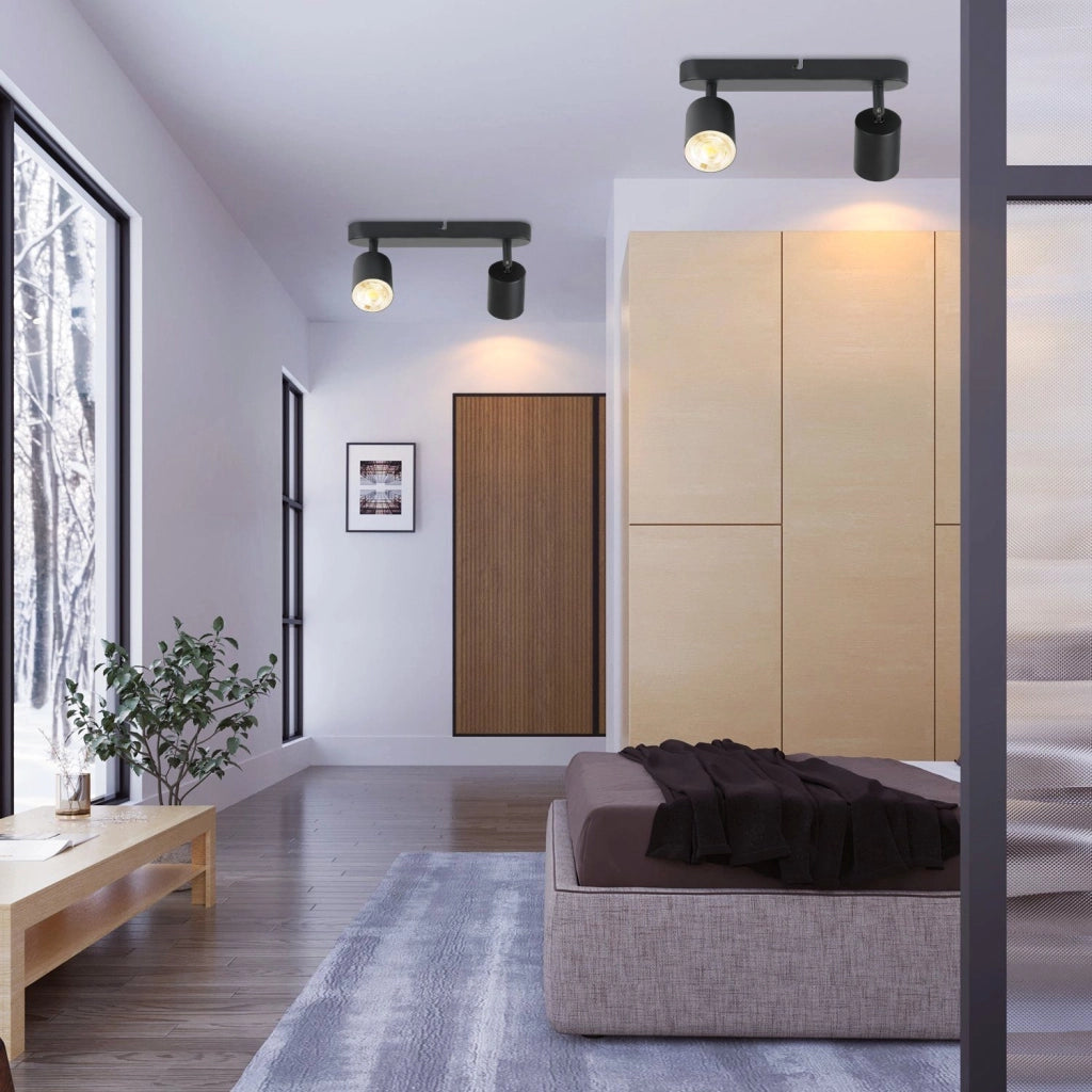 ZMH Faretto da soffitto neri 2 luci GU10 metallo rotanti 350° per soggiorno corridoio scala cucina senza lampadina
