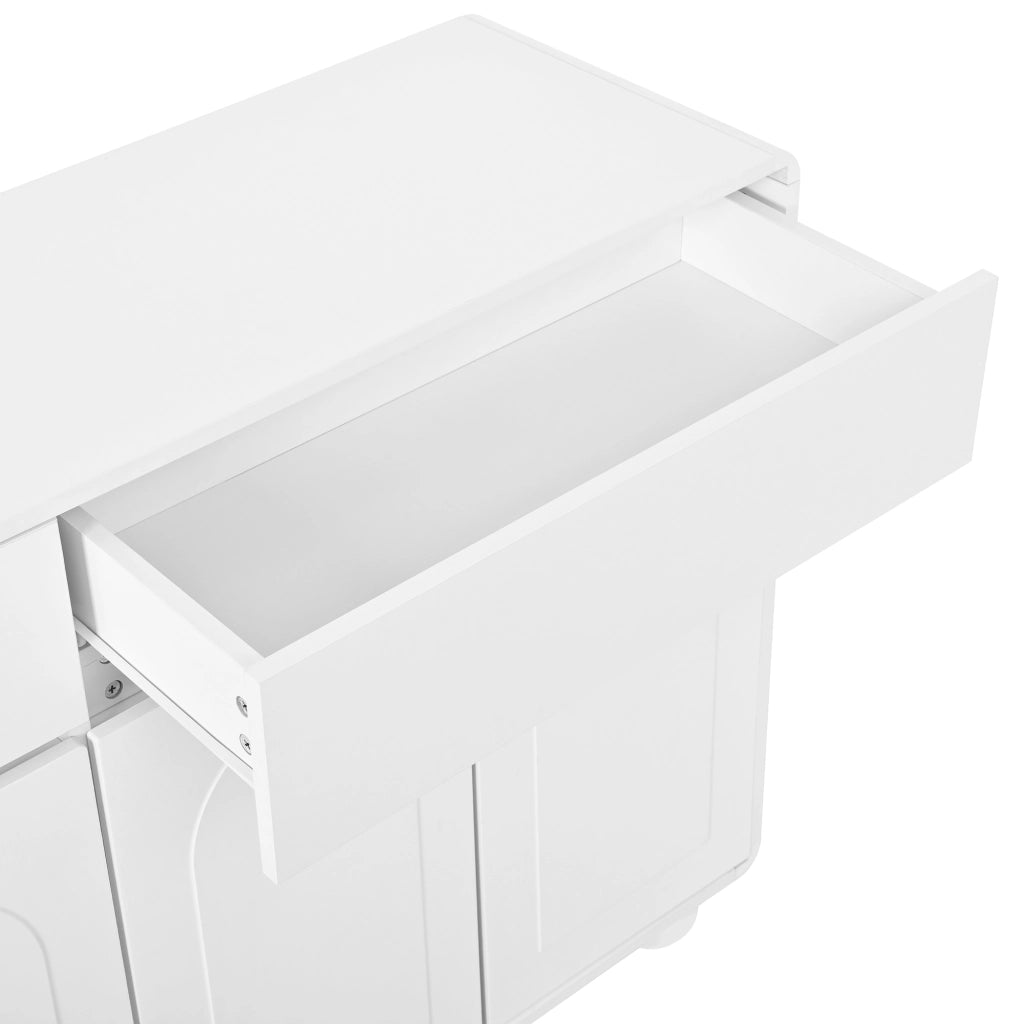 Credenza e madia con 2 cassetti, 4 ante e ripiani regolabili, per soggiorno, in MDF e PB, bianco, 140 × 38 × 89 cm