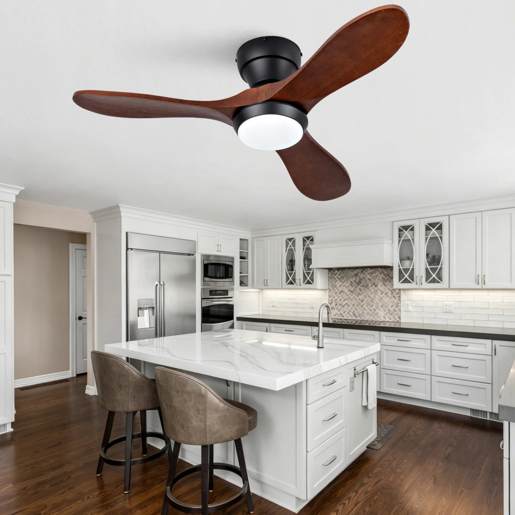 Ventilatore 36 pollici con illuminazione e telecomando, 3 pale legno massello, 3CCT, 6 velocit¨¤, silenzioso, motore DC reversibile