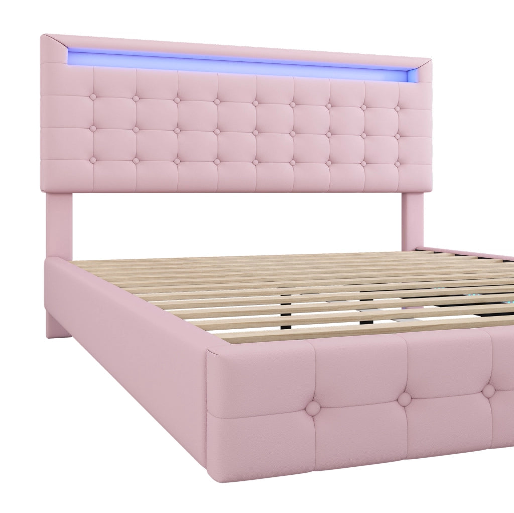 Letto flottante 140x200 cm con luce LED e testiera regolabile, rosa