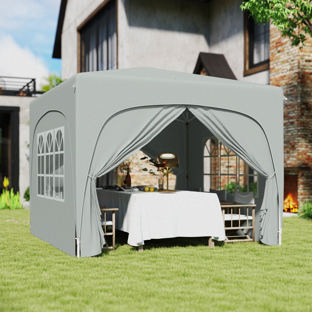 Gazebo 3x3 m ¨C zephmum ¨C Grigio Sabbia, Tessuto UPF50+, Pieghevole, Con Borsa