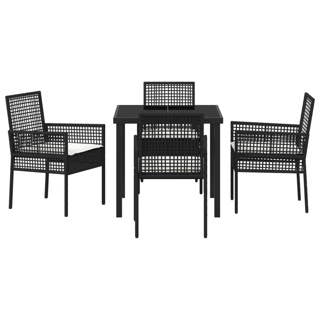 Set da Pranzo da Giardino da 5 Pezzi con Cuscini Rattan Nero