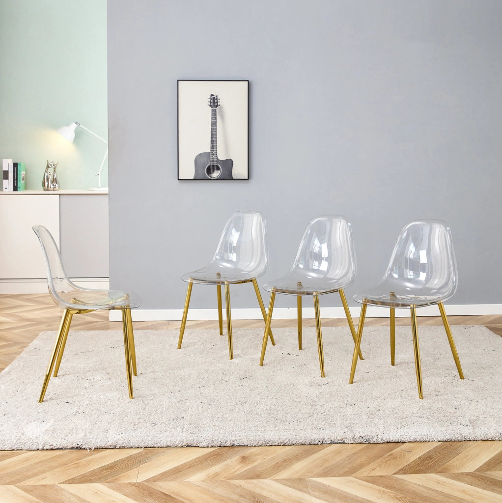 Set 4 sedie da pranzo trasparenti con gambe in metallo oro; 83 cm; plastica e metallo