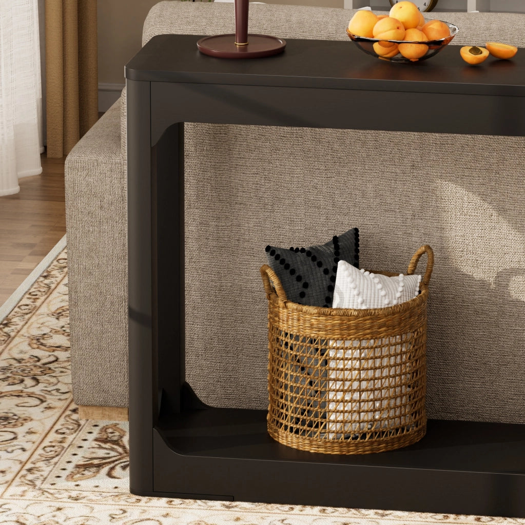 Tavolo consolle nero 140 cm in MDF con ripiani aperti