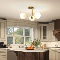 Lampadario da Soffitto Vintage con 3 Punti Luce Attacchi G9, 42x42x26.5 cm, Oro