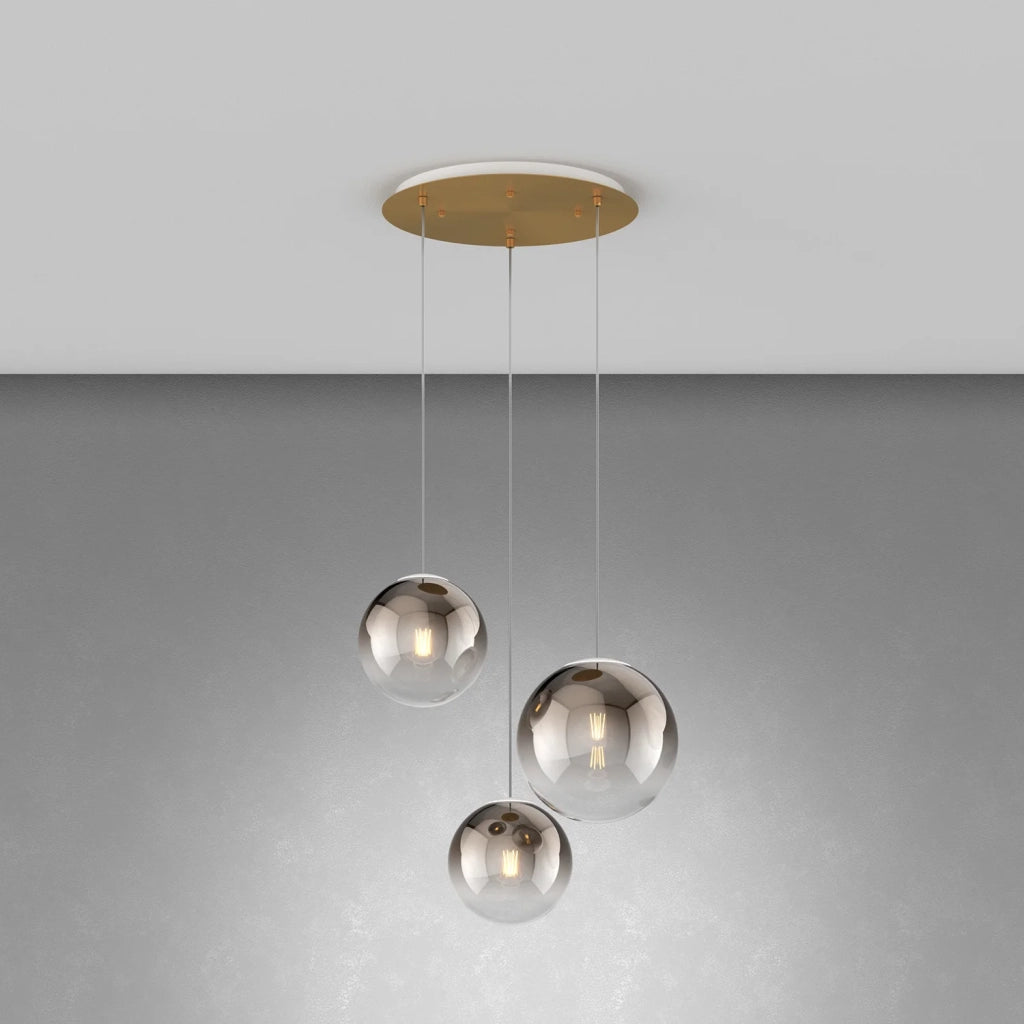 Lampadario Moderno Big Eclipse Metallo Ottone Satinato Vetro Bronzo 3 Luci E27