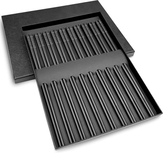 Chopstick di vetro di fibra 10 paia 24cm Nero Riciclabile Resistenti al lavastoviglie Stile classico giapponese - Antiscivolo per ristoranti e famiglie
