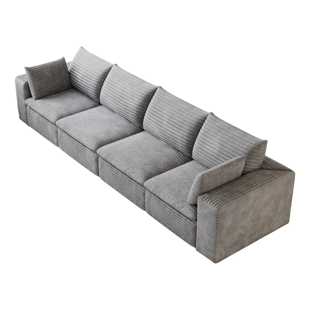 Divano Cloud 3 Posti in Velluto a Coste ¨C MINIMAL ¨C Grigio Scuro, 340cm, Imbottito, Sfoderabile