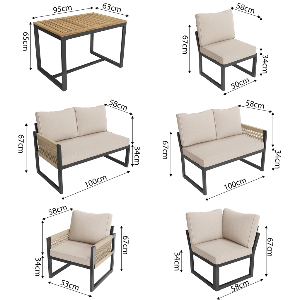 Set pranzo giardino 7-8 persone: salotto + sedute; resistente intemperie; giardino/balcone/terrazzo