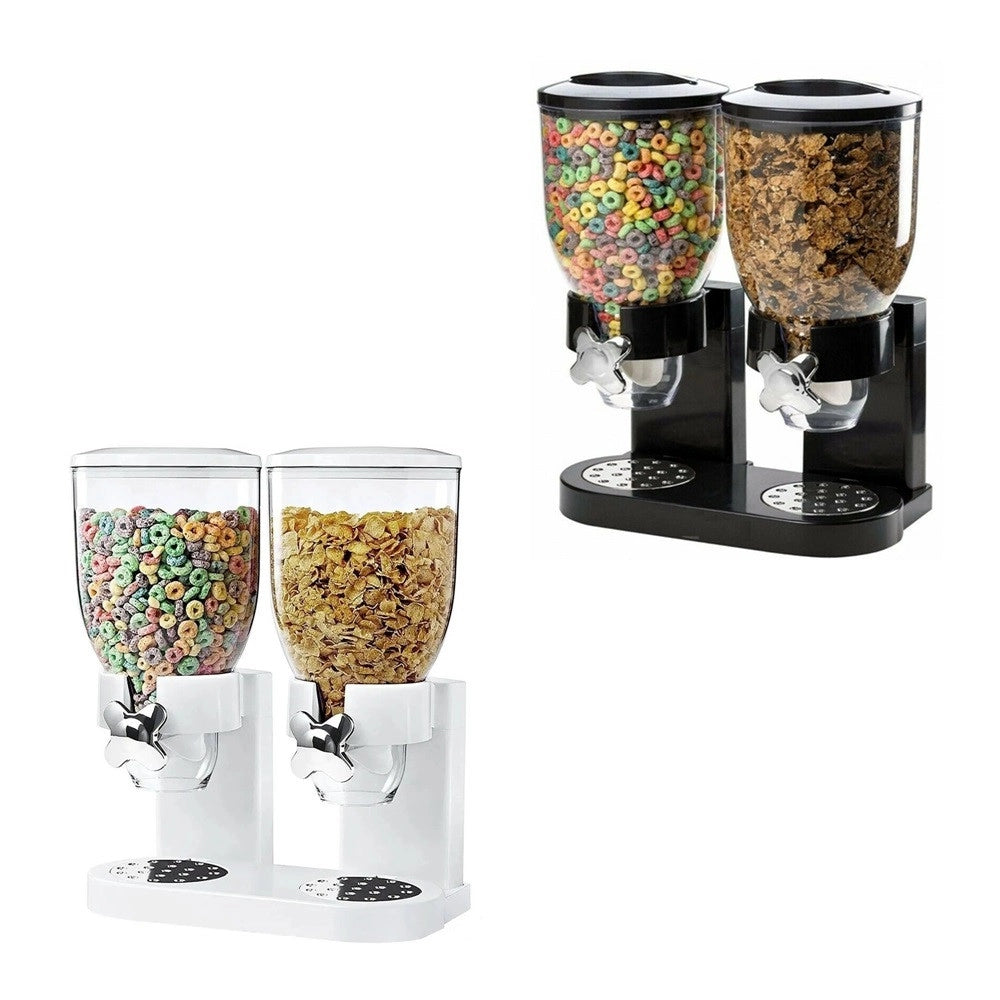 Trade Shop - Dispenser Doppio Contenitore Per Cereali Caramelle Da 2 Litri Con Controllo Porzioni -