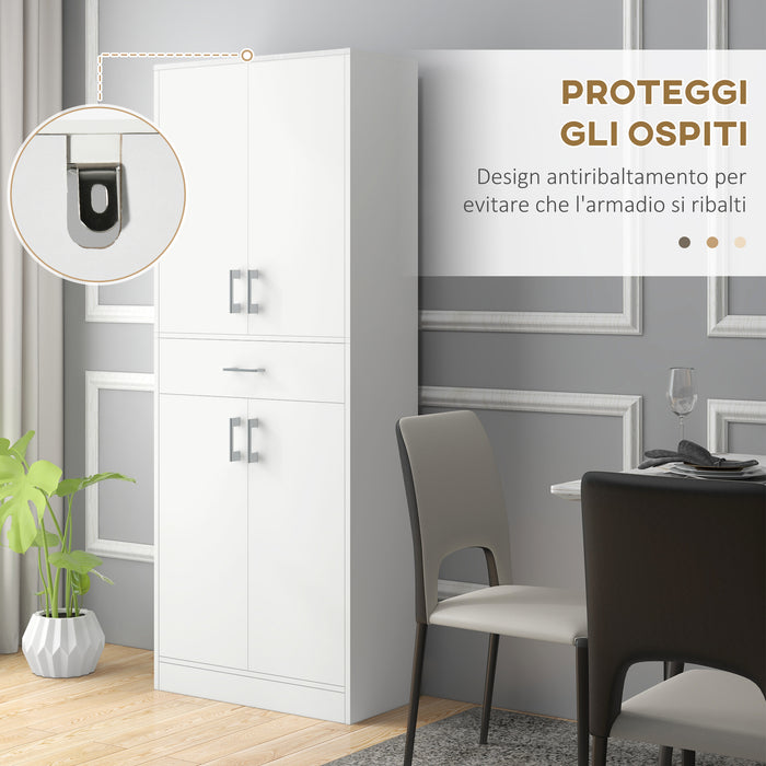 Credenza Cucina Alta con 2 Armadietti e un Cassetto Centrale 70,8x34x180 cm in MDF Bianco