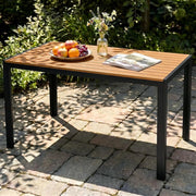 Tavolo da Giardino Moderno in WPC 110 x 70 cm, Tavolo da Pranzo per Esterno per 4-6 Persone, Tavolo da Balcone Salvaspazio in Alluminio, Design Effetto Legno,Marrone Teak