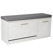 Marvin Scarpiera Panca da Ingresso con Anta Contenitore – Portascarpe Salvaspazio in Legno con Bianco / Cuscino Grigio