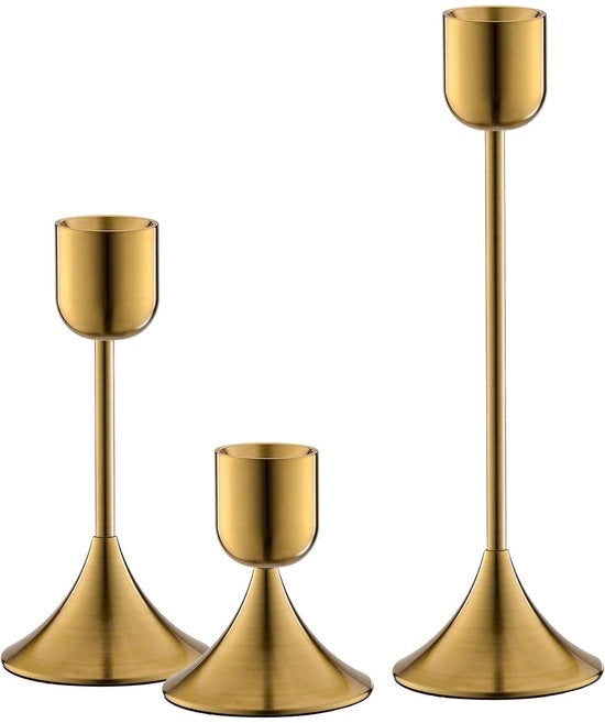 Decorazione da tavolo in metallo con piede pesante per candele a forma di tubo, set da 3 pezzi (coperchio lucido)
