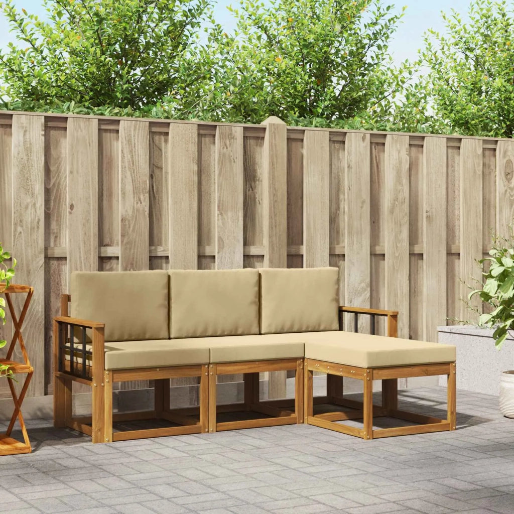Set di divani da esterno con cuscino 4 pcs Naturale e Beige 3366231