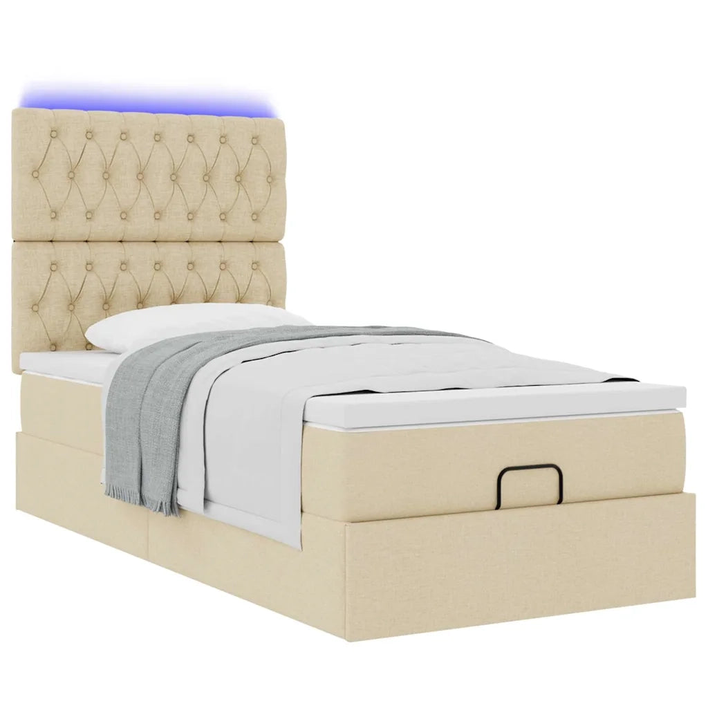 Struttura Letto Pouf con Materasso Crema 80x200 cm in Tessuto 3314049