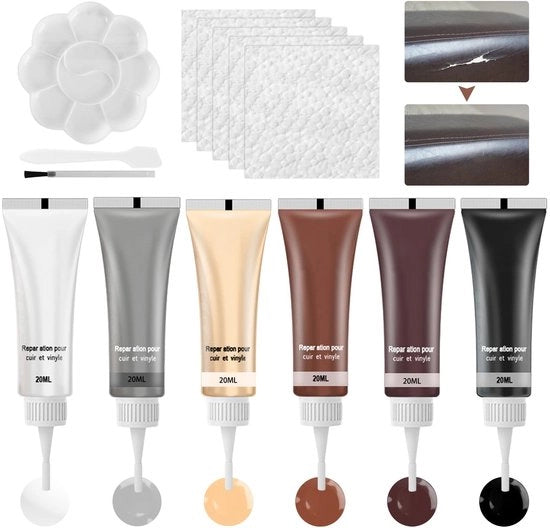 Set di riparazione di alta qualità - 6 colori - riparazione con materiali in vinile - set di ripristino efficace - per superfici in pelle - idratante senza residui - riparazione di pelle