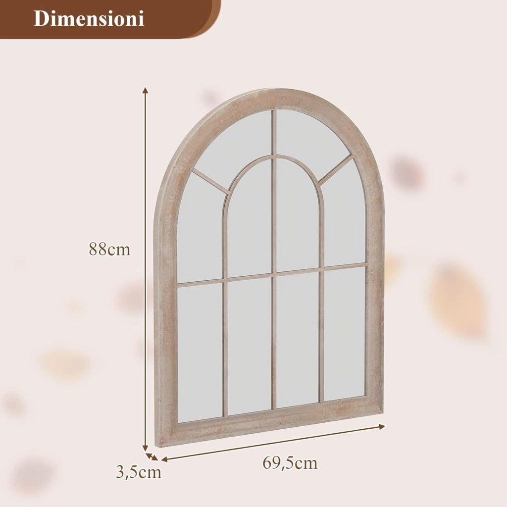 Specchio da Parete, Specchio a Finestra ad Arco con Cornice Metallica, Antideflagrante per Soggiorno Ingresso Corridoio, 88 x 69,5 cm (Stile 2)