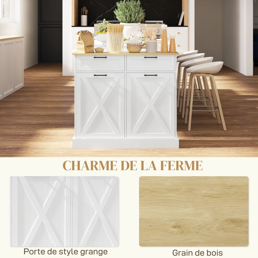 Mobile da cucina con cestino 38L, 2 cassetti, ripiano spezie e piano lavoro ¨C zephmum ¨C bianco