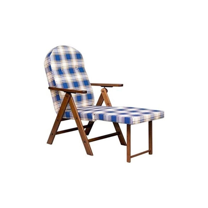 POLTRONA AMALFI CON PROLUNGA BLU SCOZZESE LEGNO NOCE RECLINABILE 4 POSIZIONI