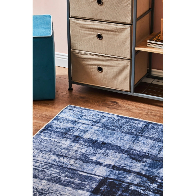 Set di 4 Tappeti In Poliestere Nowell 100x150 Cm Blu