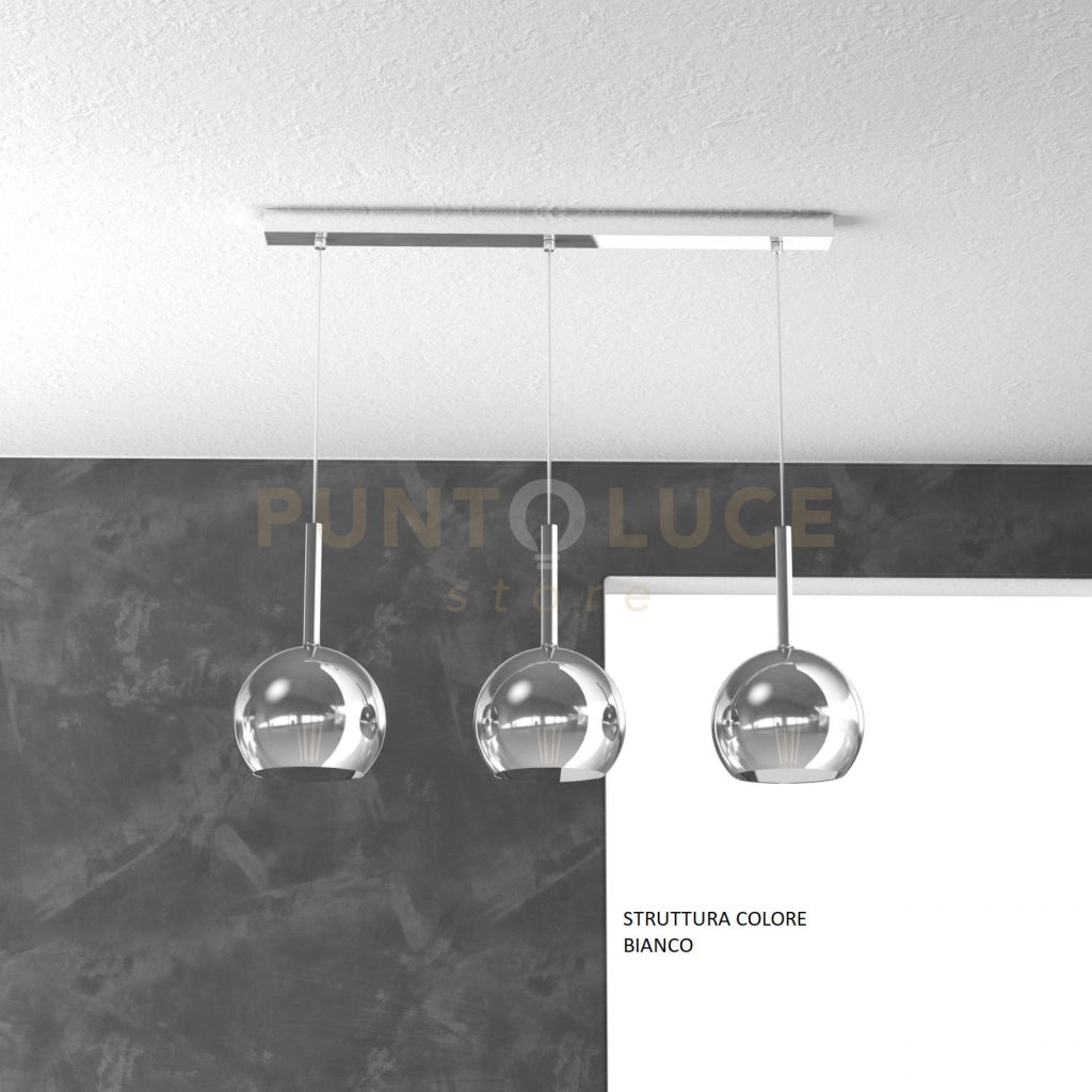 SOSP. BIANCO RETTANGOLARE 3 LUCI VETRI TUTTI PICCOLO CROMO 1155BI-S3 RP-CR