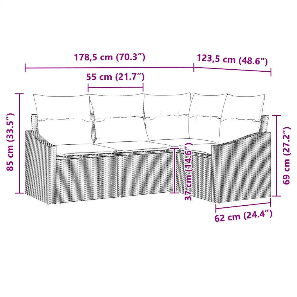 Set di divani con cuscino 4 pcs Nero polyrattan 3346703