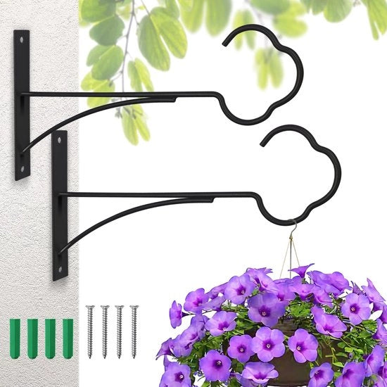 Sistema di Sostegno per Giardino, 2-pack, Beuagli per Piante in Acciaio, 27 cm, Supporto per Lampada da Terra, Luce da Soffitto, Ventilatore per Uccelli (Nero)