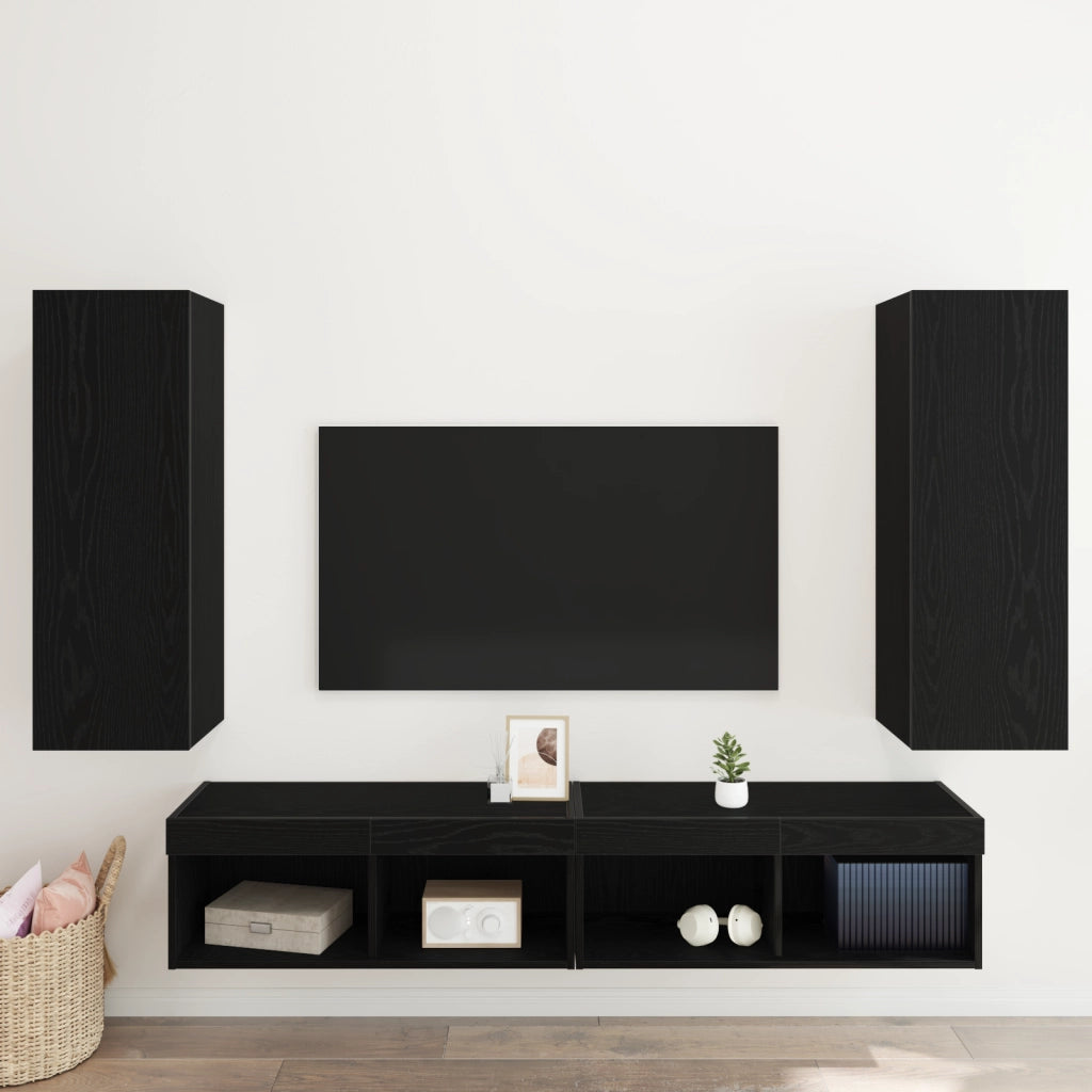 Armadietti TV a muro 2 pz in Nero Rovere 30,5x30x90 cm in Legno ingegnerizzato