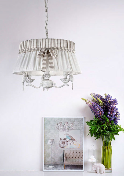 Lampadario Elegant in Metallo Bird Bianco Antique