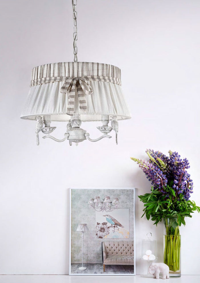 Lampadario Elegant in Metallo Bird Bianco Antique