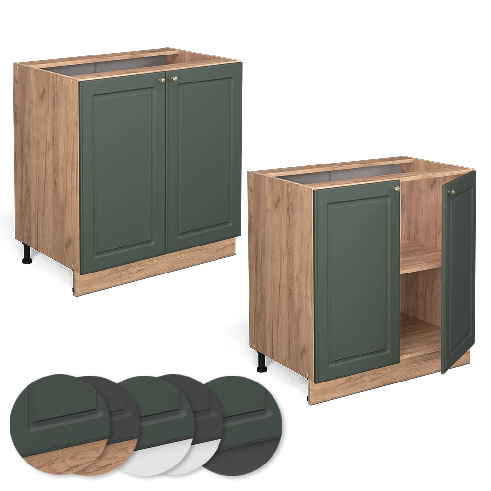 Mobiletto base cucina Fame-Line Verde-oro rustico/Rovere dorato 80 cm con ripiano, senza piano di lavoro Vicco