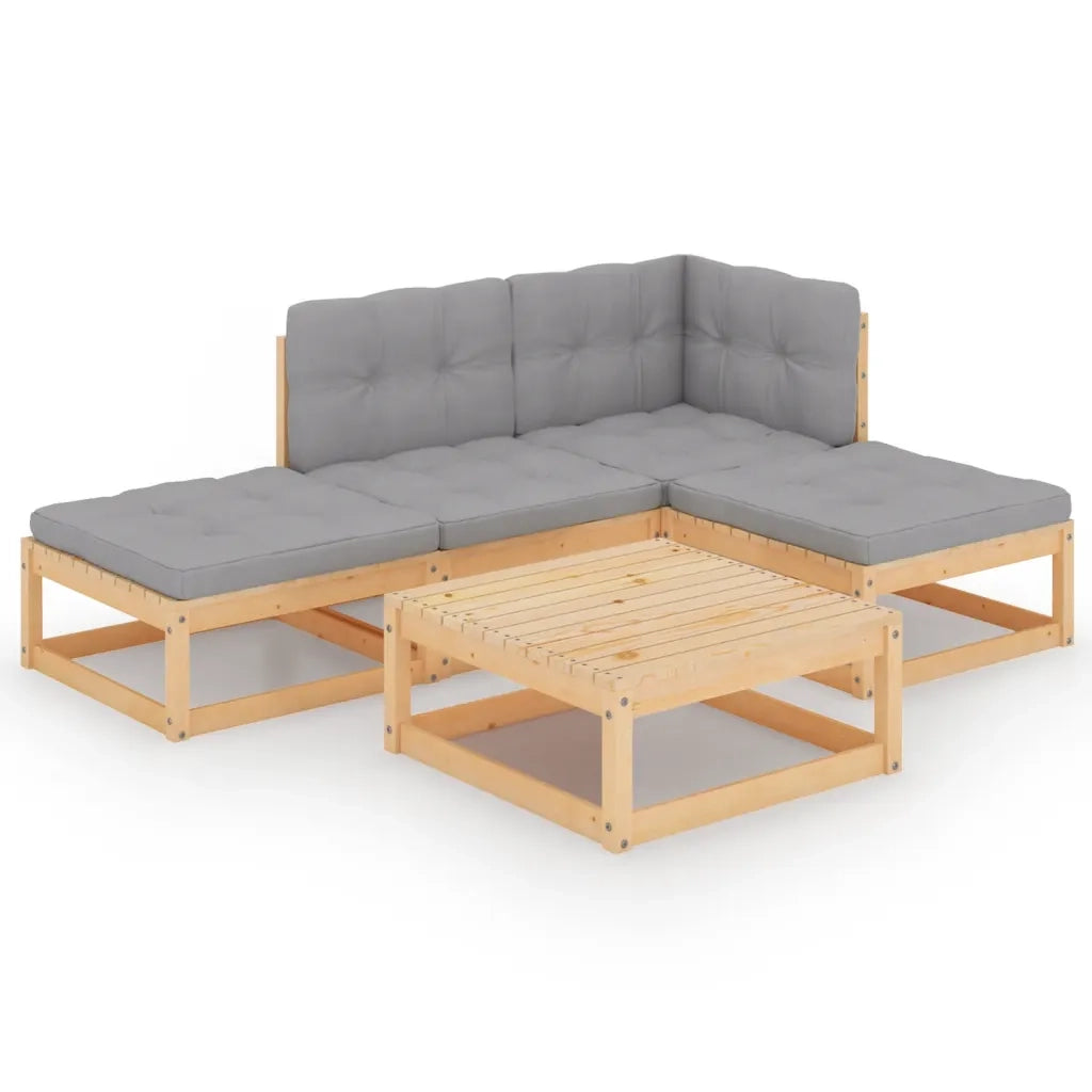 Set Divani da Giardino 5 pz | Set Salotto da Giardino con Cuscini Legno Massello di Pino