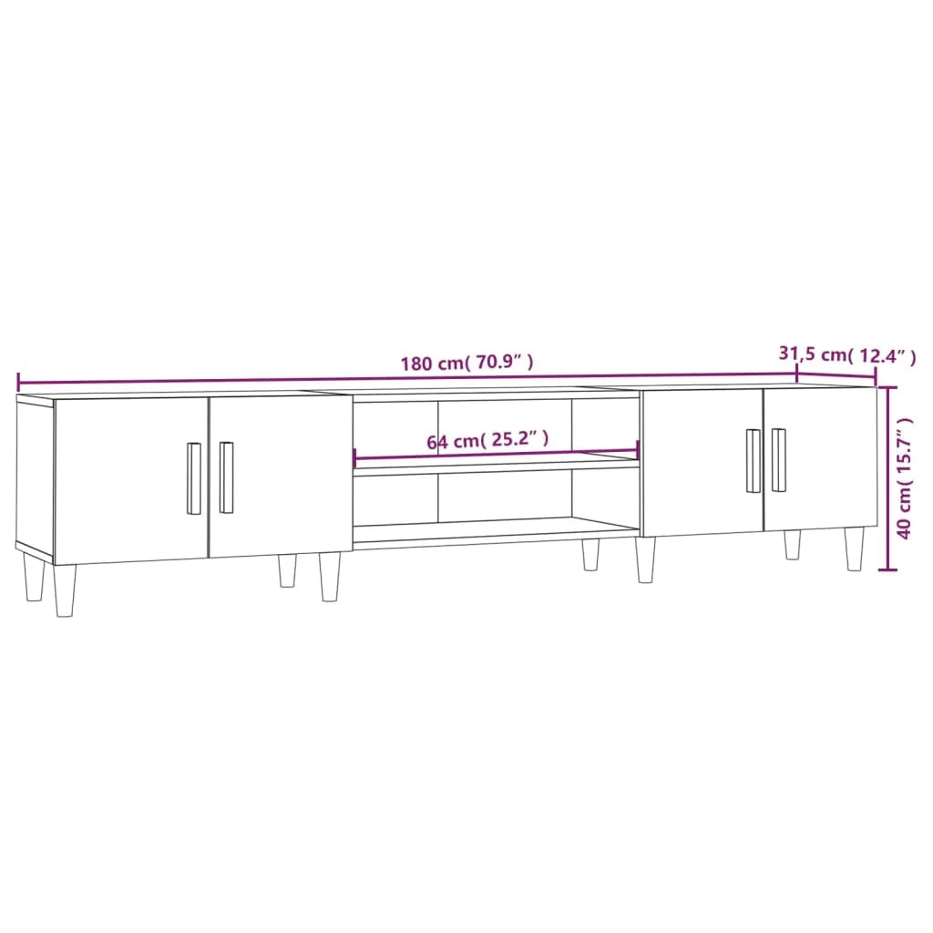 Mobile TV multimediale mensola TV credenza TV sala da pranzo soggiorno camera da letto 180 x 31,5 x 40 cm legno ingegnerizzato grigio 02_0026094