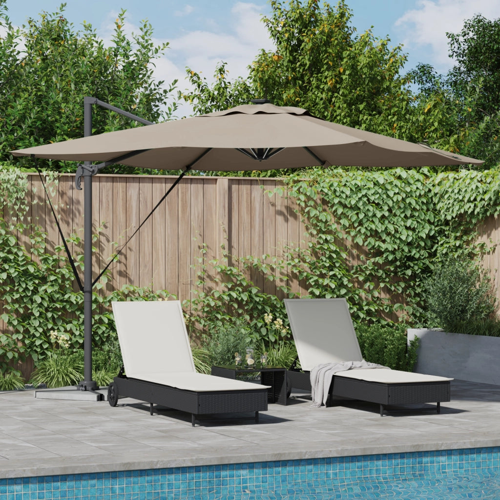 Ombrello a Sbalzo Roma con LED Tortora 286x285x270 cm Alluminio