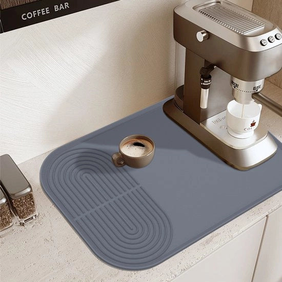 Mat per asciugare piatti - 61 x 40 cm - Mat di silicone per asciugare piatti - Con bordi sollevati - Posizionare sotto la macchina caffè - Mat per asciugare piatti antiscivolo (Grigio)