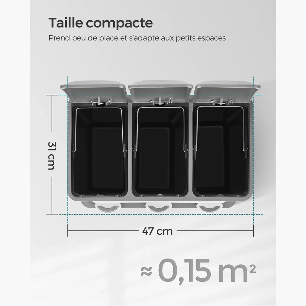 Pattumiera da cucina 46 x 24,5 x 39,5 cm resistente con pedali e 3 scomparti per la raccolta differenziata acciaio inox bianco 12_0007239