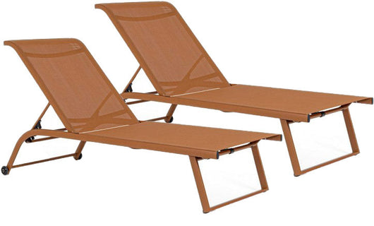 Set 2 Lettini Prendisole da Giardino 70x182x91,5h cm con Ruote Taylor Pecan