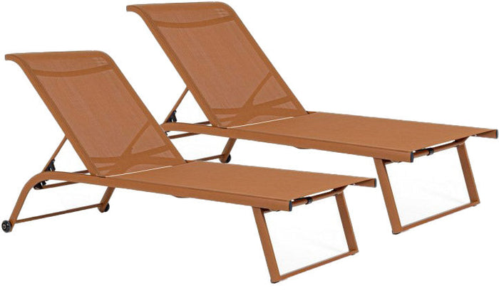 Set 2 Lettini Prendisole da Giardino 70x182x91,5h cm con Ruote Taylor Pecan