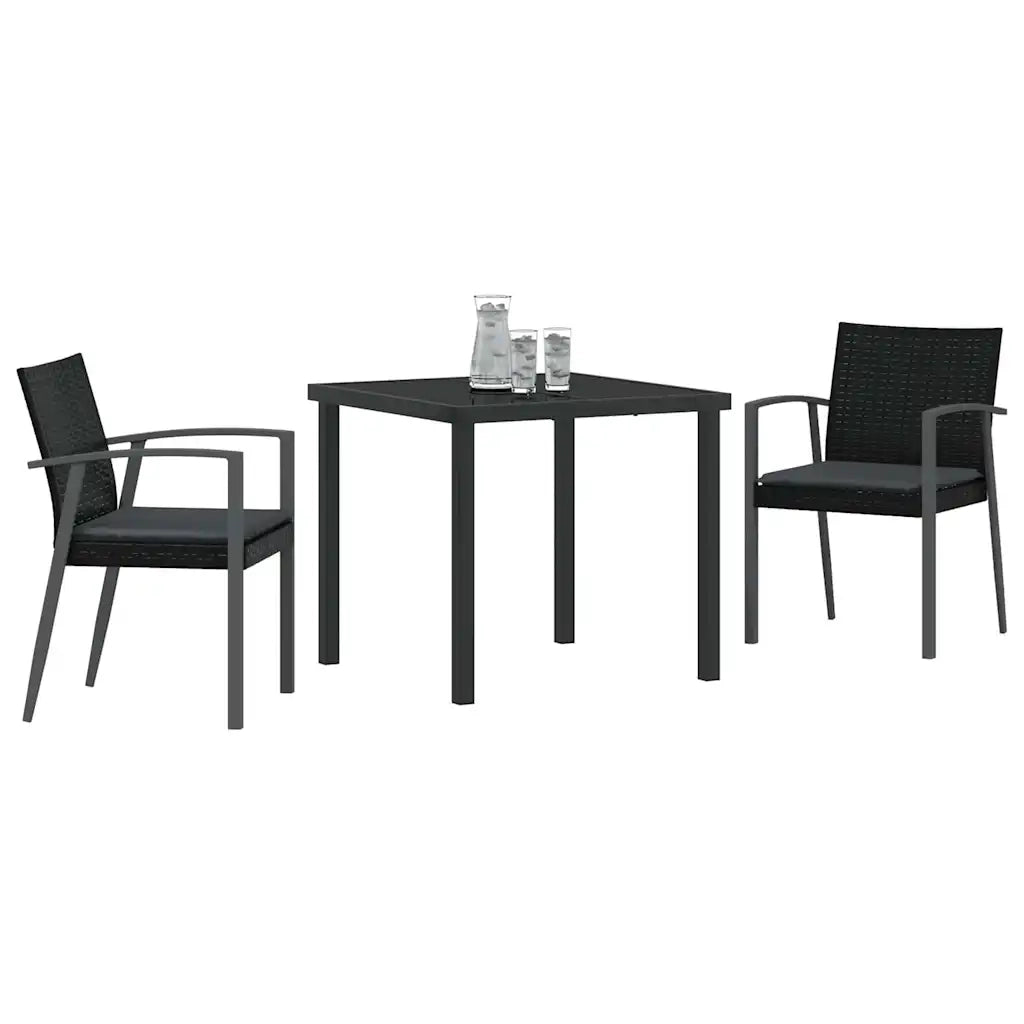 Set da Pranzo per Giardino 3 pcs Nero e Grigio Rattan in PE 3379065