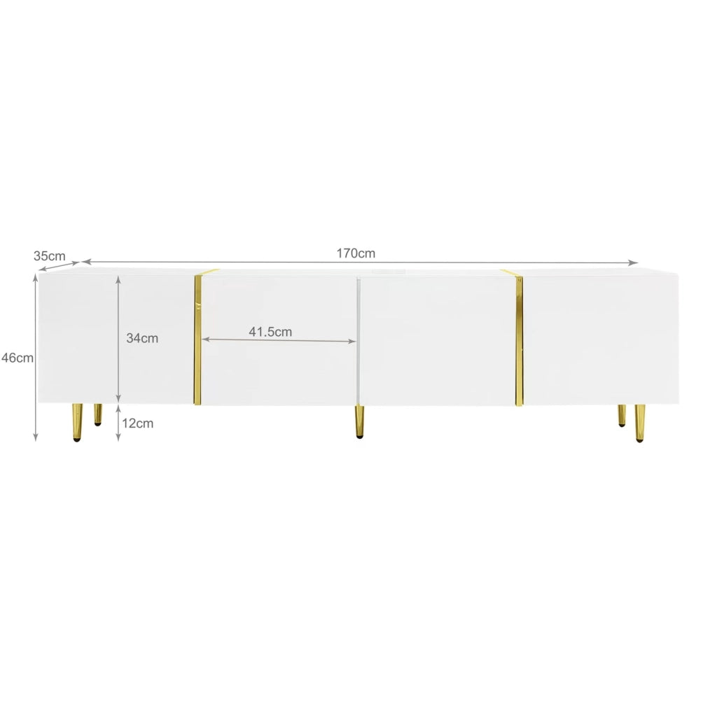 Mobile TV bianco lucido con 4 ante; MDF; 170 x 35 x 46 cm