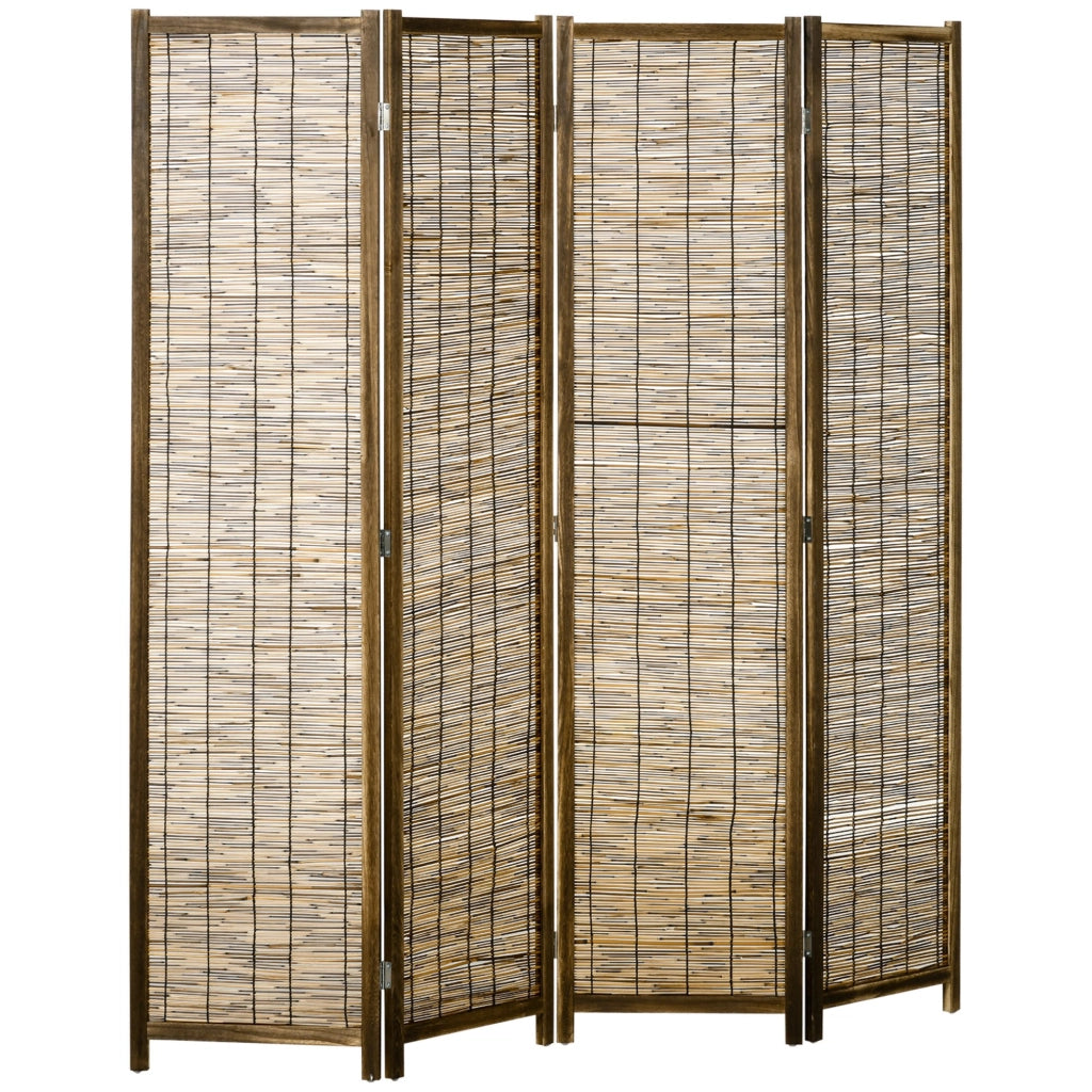 Biombo Pieghevole 4 Pannelli ¨C zephmum ¨C Legno e Bamb¨´ Naturale 160x1.8x170 cm