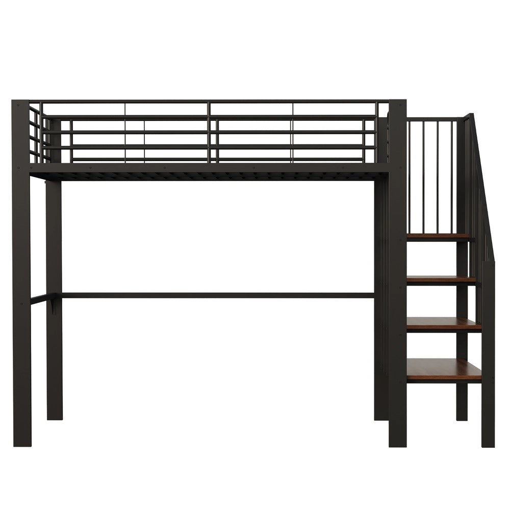 Letto a Soppalco con Contenitore e Scala ¨C MINIMAL ¨C Metallo 140x200